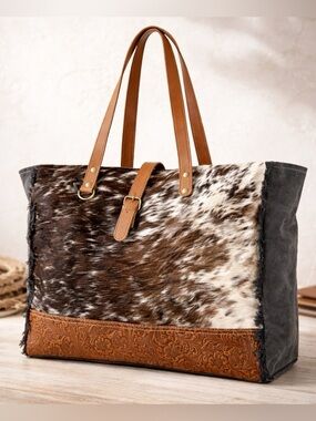 Myra XL Travel Weekender Bag Cowhide Leather Duffel Carry-On Western Boho